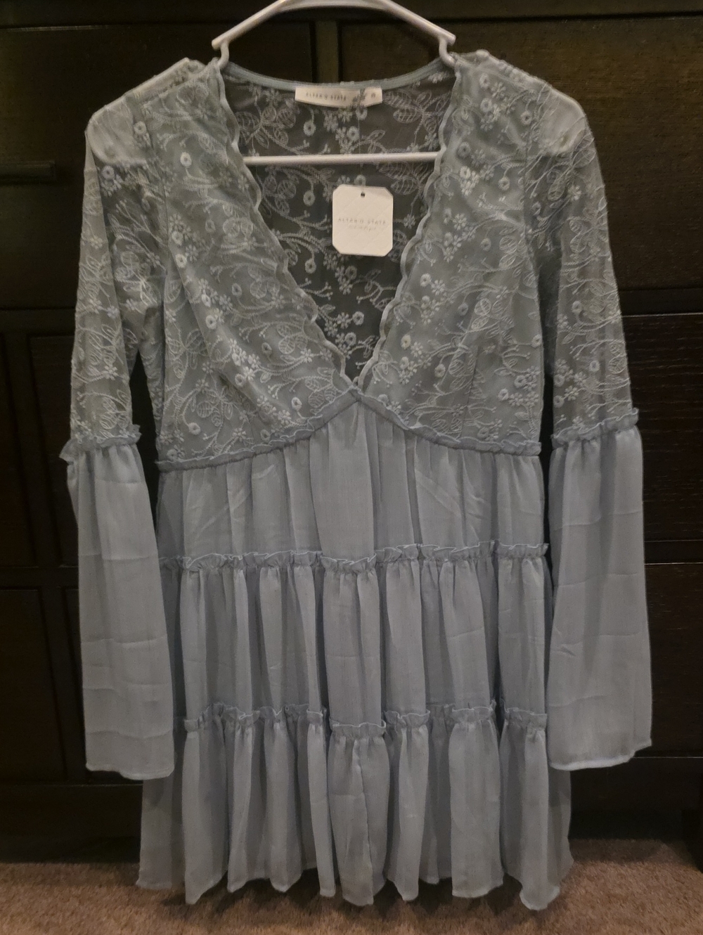 Altar'd State Powder Blue Embroidered V-Neck Tiered Dress